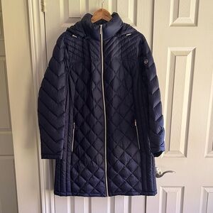 Michael Kors Quilted Long Women's Coat - Navy